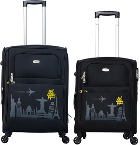 Timus SALSA Black 55 & 65 CM 4 Wheel Trolley Suitcase For Travel Set of 2 (Medium Check-in Luggage) Expandable Check-in Luggage - 25 Inches