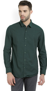Peter England Men's Solid Casual Dark Green Shirt
