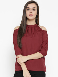 U&F Casual 3/4th Sleeve Solid Women's Maroon Top