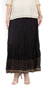 biba printed women regular black skirt MNMCORE13416BLK