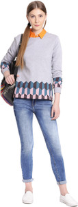 United Colors of Benetton Casual Full Sleeve Printed Women's Grey Top