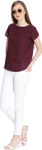 United Colors of Benetton Casual Short Sleeve Solid Women's Maroon Top