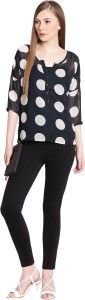 United Colors of Benetton Casual 3/4th Sleeve Printed Women's Black Top