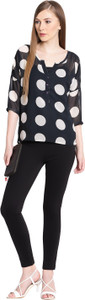 United Colors of Benetton Casual 3/4th Sleeve Printed Women's Black Top