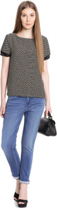 United Colors of Benetton Casual Short Sleeve Printed Women's Black Top