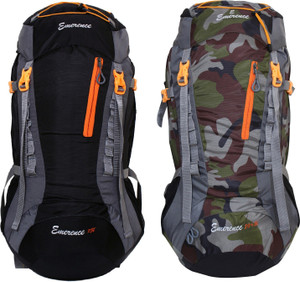 Emerence 1021 Rucksack, Hiking Backpack 75Lts (Black & Camouflage) Set of 2 Rucksack - 75 L