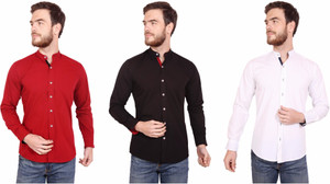BASE 41 Men Solid Casual Maroon, Black, White Shirt