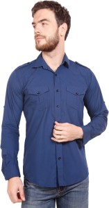 BASE 41 Men's Solid Casual Blue Shirt