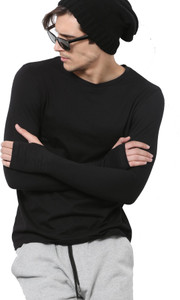 PAUSE Solid Men's Round Neck Black T-Shirt