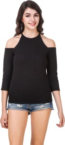 Le Bourgeois Party 3/4th Sleeve Solid Women Black Top