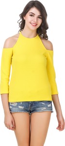 Le Bourgeois Party 3/4th Sleeve Solid Women Yellow Top