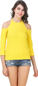 Le Bourgeois Party 3/4th Sleeve Solid Women Yellow Top