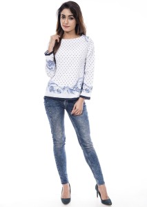 Amadore Casual Full Sleeve Printed Women White Top