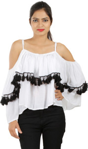 Secret Bazaar Party Full Sleeve Solid Women's White Top