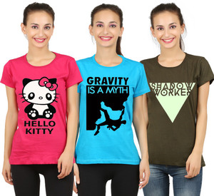 Hotfits Graphic Print Women's Round Neck Multicolor T-Shirt