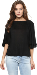 Miss Chase Casual 3/4th Sleeve Solid Women's Black Top