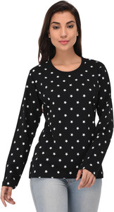 Vivid Bharti Casual Full Sleeve Printed Women Black Top
