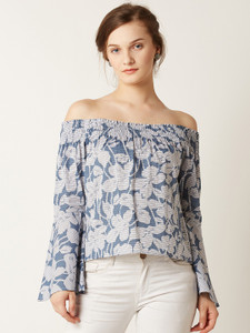 Miss Chase Casual Full Sleeve Printed Women's Blue, White Top