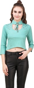 Texco Party 3/4th Sleeve Solid Women Green Top