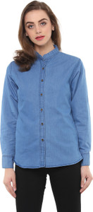 Mayra Women's Solid Casual Denim Blue Shirt