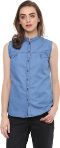 Mayra Women's Solid Casual Denim Blue Shirt
