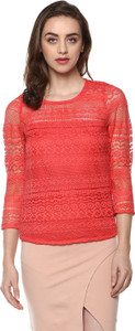 Mayra Casual 3/4th Sleeve Solid Women Orange Top