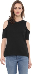 Mayra Casual Cape Sleeve Solid Women Black Top