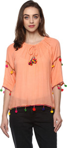 Mayra Casual 3/4th Sleeve Solid Women Orange Top