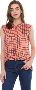 Mayra Casual Sleeveless Checkered Women Orange Top