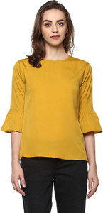 Mayra Casual Bell Sleeve Solid Women Yellow Top