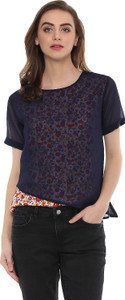 Mayra Casual Half Sleeve Printed Women Blue Top