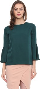 Mayra Casual Bell Sleeve Solid Women Green Top