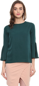 Mayra Casual Bell Sleeve Solid Women Green Top