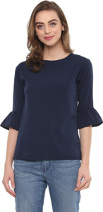 Mayra Casual Bell Sleeve Solid Women Blue Top