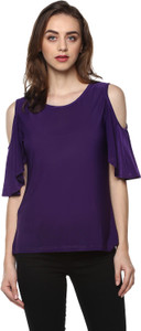 Mayra Casual Half Sleeve Solid Women Purple Top