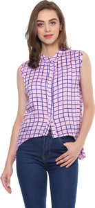 Mayra Casual Sleeveless Checkered Women Pink Top