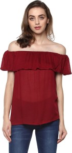 Mayra Casual Half Sleeve Solid Women Red Top