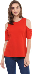 Mayra Casual Half Sleeve Solid Women's Red Top