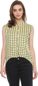 Mayra Casual Sleeveless Checkered Women Yellow Top