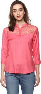 Mayra Casual 3/4th Sleeve Solid Women Pink Top