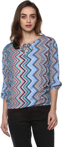 Mayra Casual 3/4th Sleeve Geometric Print Women Blue Top
