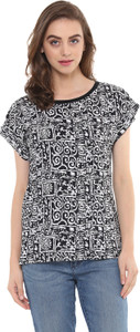 Mayra Casual Cape Sleeve Printed Women Black Top