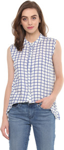Mayra Casual Sleeveless Checkered Women White Top