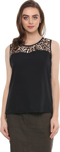 Mayra Casual Sleeveless Animal Print Women Black Top
