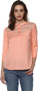 Mayra Casual 3/4th Sleeve Solid Women Pink Top