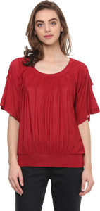 Mayra Casual Half Sleeve Solid Women Red Top