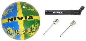 nivia combo of three, one 'kross world ' football (blue & green) , one double action all pump and two needles - football - size: 5(pack of 1, multicolor)