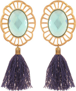 GoldNera Blue Shining Glittering Stone Blue Tassel Pair Of Party Wedding Occasion Wear Earrings For Women Girls Bollywood Alloy Tassel Earring