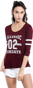 The Dry State Printed Women's Round Neck Maroon T-Shirt