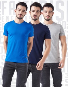 metronaut solid men round neck blue, blue, grey t-shirt(pack of 3) MBBD17T015